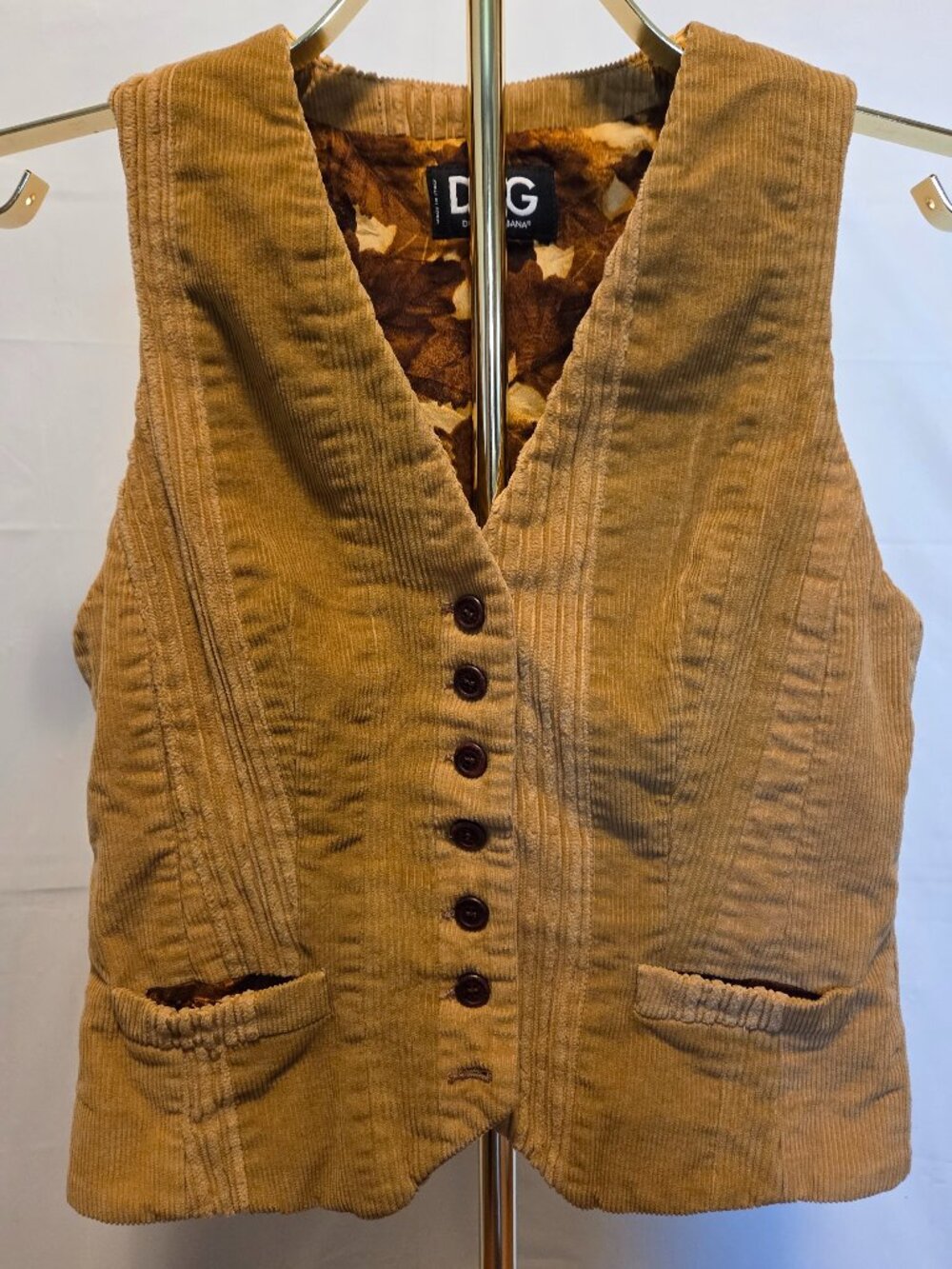 Vintage D&G Dolce & Gabbana Corduroy Vest Autumn Leaf Lining 28/42